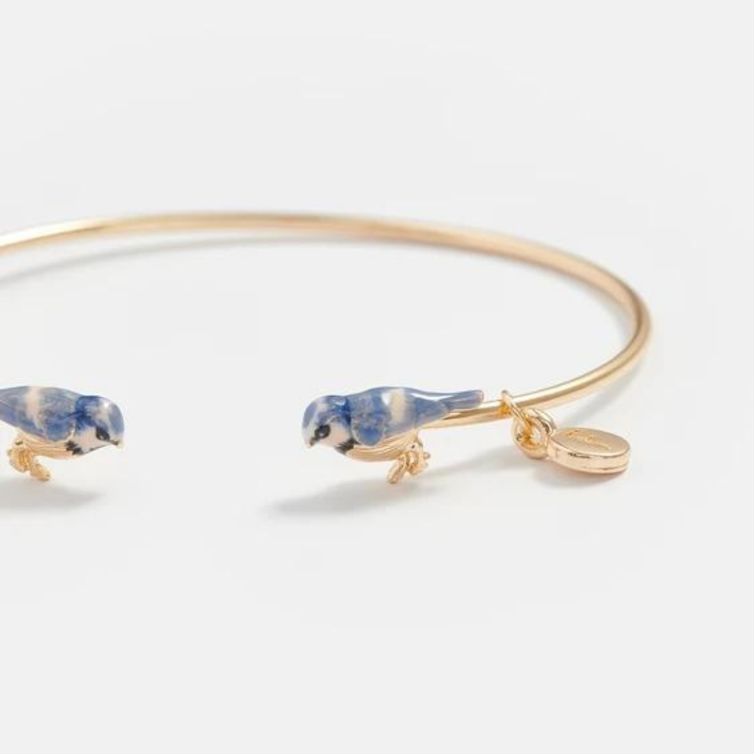 Gold Enamel Blue Tit Bangle