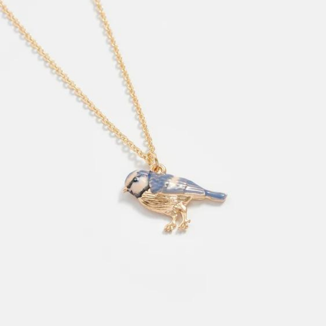 Gold Enamel Blue Tit Necklace