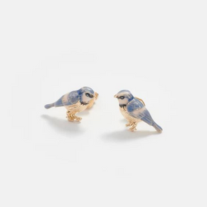 Gold Enamel Blue Tit Stud Earrings