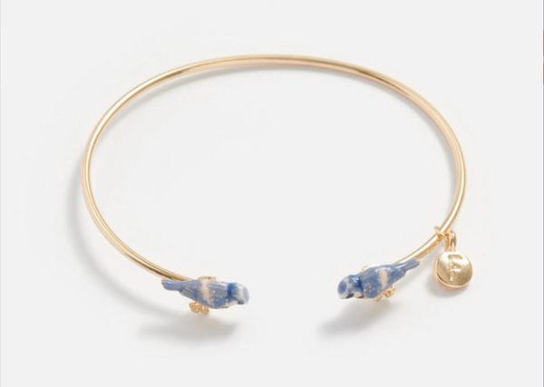 Gold Enamel Blue Tit Bangle